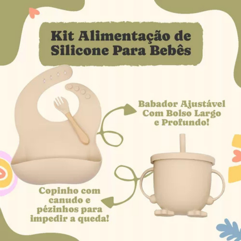 Kit Introdução Alimentar Bebê Utensílios de Silicone 8 Pçs