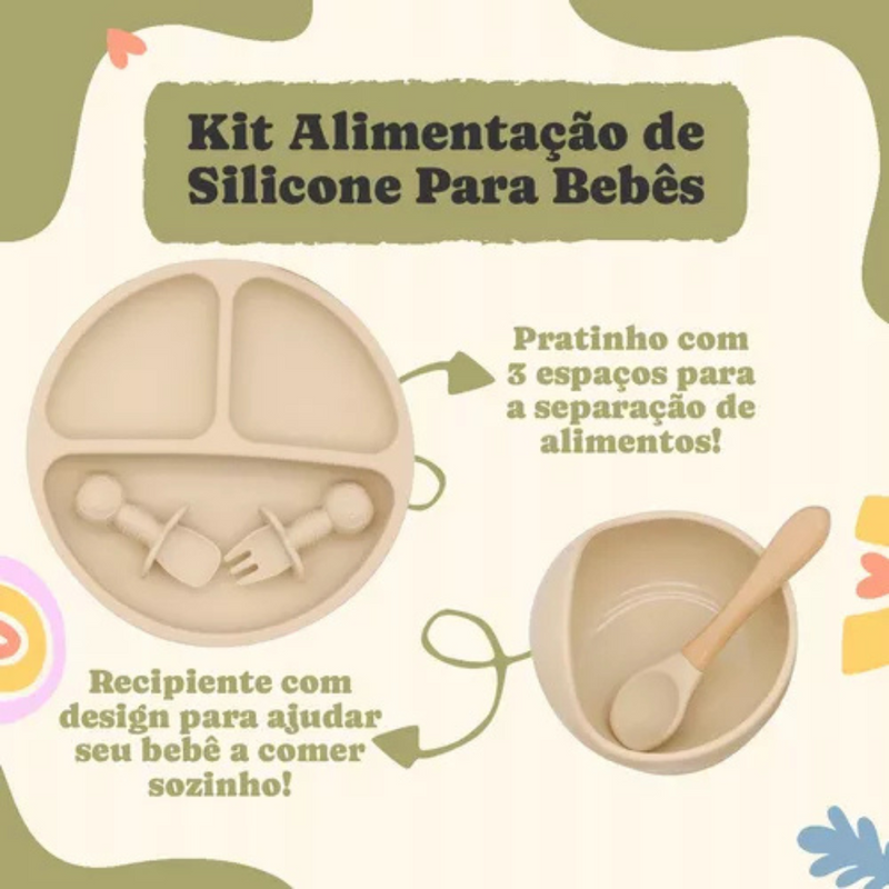 Kit Introdução Alimentar Bebê Utensílios de Silicone 8 Pçs