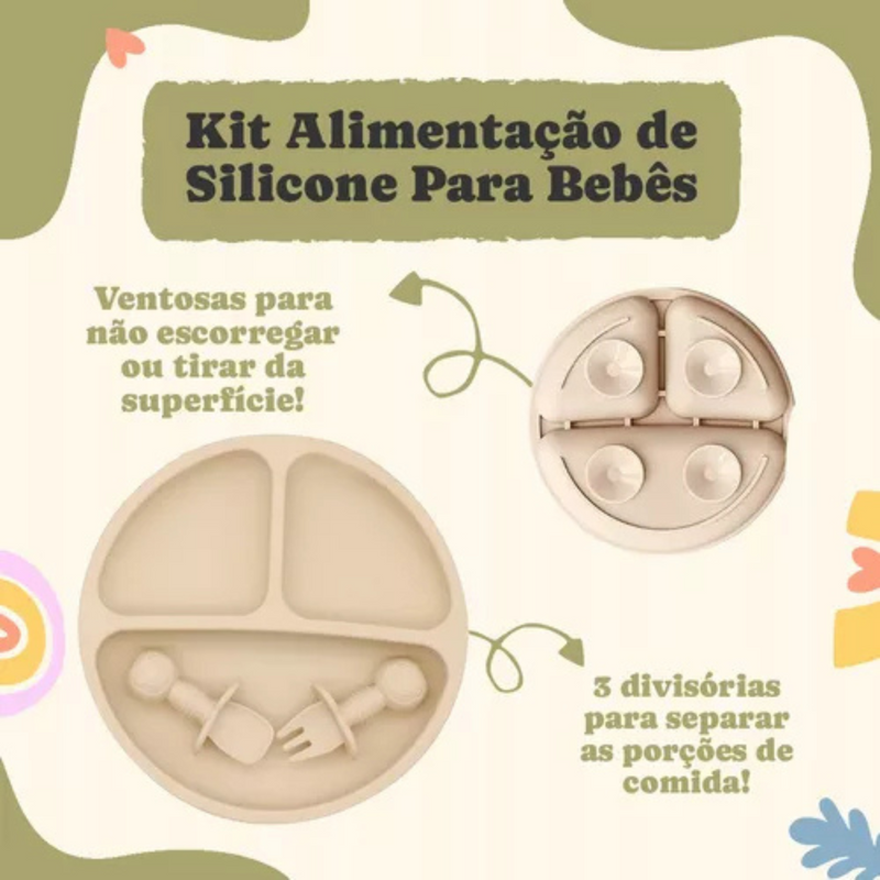 Kit Introdução Alimentar Bebê Utensílios de Silicone 8 Pçs