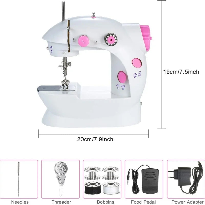 Mini máquina de costura, portátil, elétrica, pedal Bivolt 110V/220V